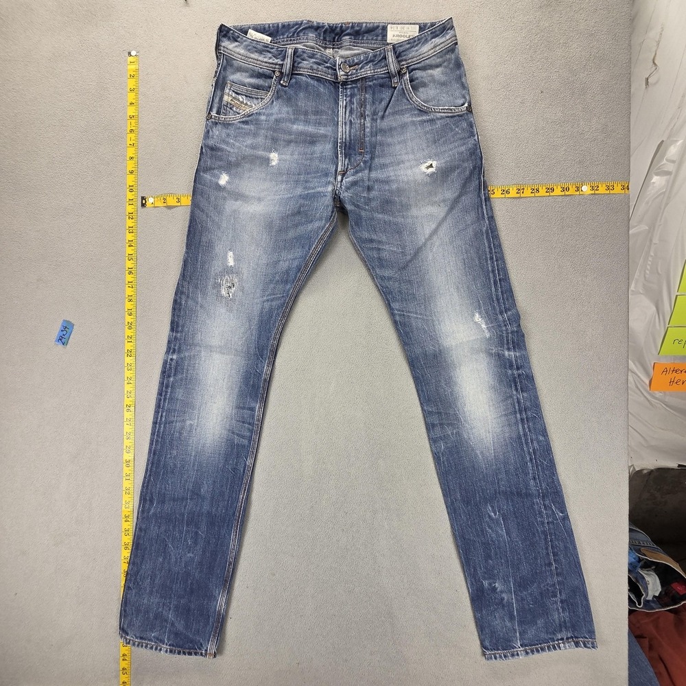 Diesel Jeans Mens 30x34 Blue Krooley Regular Slim Carrot Zip Fly 008B9
